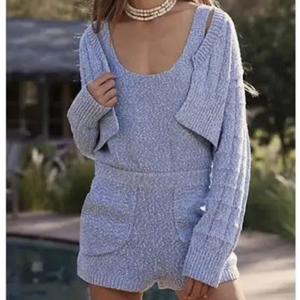 NWOT Free People Beach Declan Sweater Set Blue Knit Two Piece Romper Size M